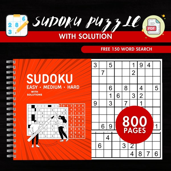 800+ Sudoku Printable Puzzle Book Activity Game Bundle with Solution Instant Download Ready to Print, EASY MEDIUM HARD