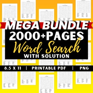Word Search 2000+ Pages Bundle Printable Puzzle Game with Solution for Kids, Adult, Seasons, Christmas, Halloween, Thanksgiving Holidays PDF