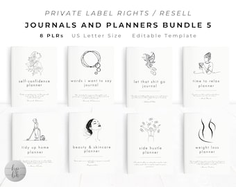 PLR / Resell Bundle 5 Journals and Planners for Commercial Use, PLR Bundle Best Seller, Editable and Printable Templates, KDP Interior