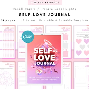 PLR / Resell Self Love Journal, Printable and Editable Template, Self Care Journal, Self Love Planner, Self Love Workbook, Self-Esteem