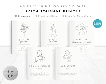 PLR / Resell Faith Journal Bundle for Commercial Use, Printable and Editable Template, Prayer Journal, Gratitude Journal, Devotional Journal