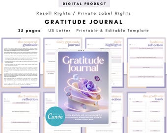 PLR / Resell Gratitude Journal, Printable and Editable Template, Daily Gratitude Journal, Reflection Journal, Weekly Gratitude Journal