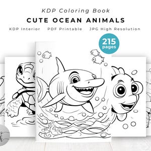 Cute Ocean Animals Coloring Pages for Kids Printable for KDP Interior ...
