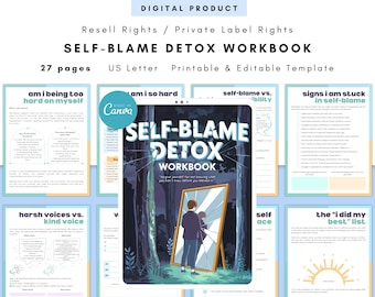 PLR / Revenda de livro de exercícios de desintoxicação de autoculpa, modelo imprimível e editável para uso comercial, livro de exercícios de autoperdão, ferramenta de autocompaixão