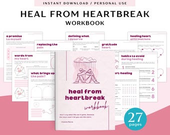 Caderno de exercícios Heal from Heartbreak para uso pessoal | PDF para impressão e uso digital | Caderno de exercícios de término | Caderno de exercícios de cura | Diário de relacionamento