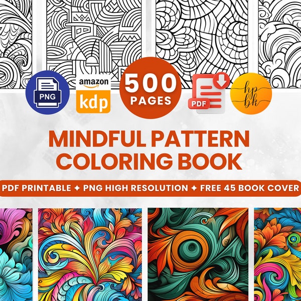 Mindful Pattern Coloring Book Bundle Printable for KDP Interior Stress-Relief, Therapeutic, Meditation, Enhance Creativity Kids and Adults