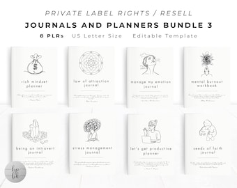 PLR / Resell Bundle 3 Journals and Planners for Commercial Use, Best Seller Printable and Editable Templates, KDP Interior, PLR Bundle