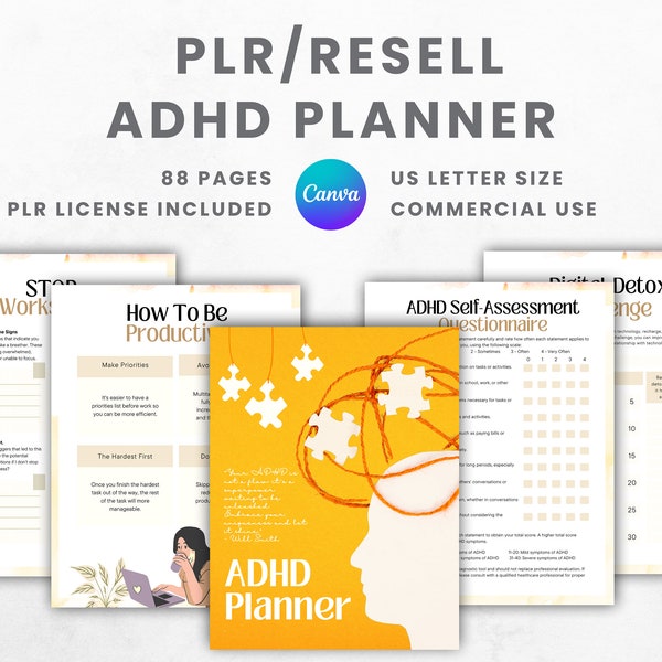 PLR / Resell ADHD Planner Commercial Use Editable and Printable, Focus Planner, ADHD Organizer Productivity Plan Task Tracker