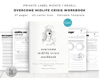 PLR / Resell Overcome Midlife Crisis Workbook for Commercial Use, Printable and Editable Template, Self-Identity Crisis Workbook Existential