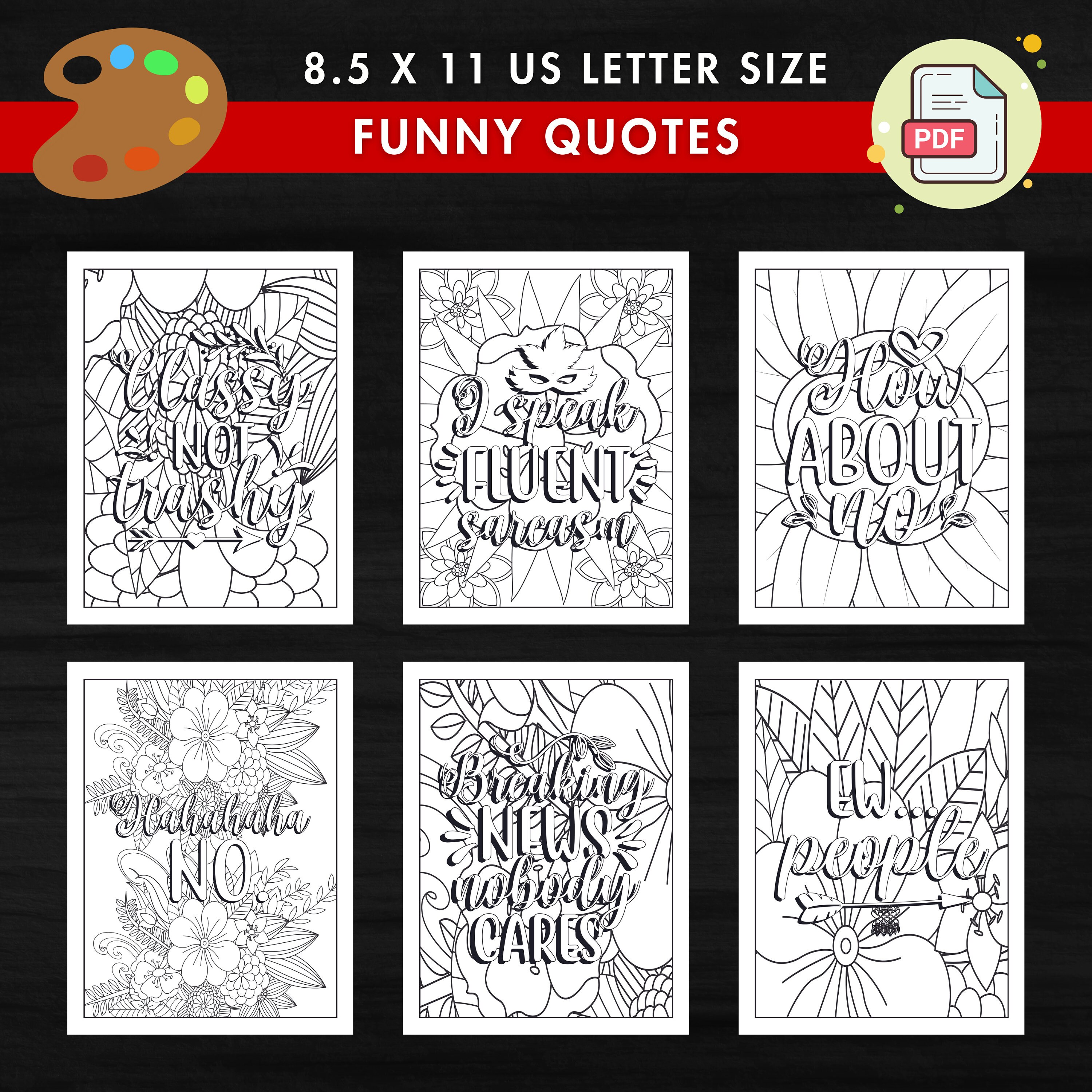 1000 Adult Quotes Coloring Book Bundle Printable for Stress Relief ...