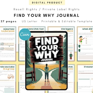 PLR / Resell Find Your Why Journal, Printable and Editable Template, Find Your Purpose Journal, Life Purpose Journal, Find Yourself Journal