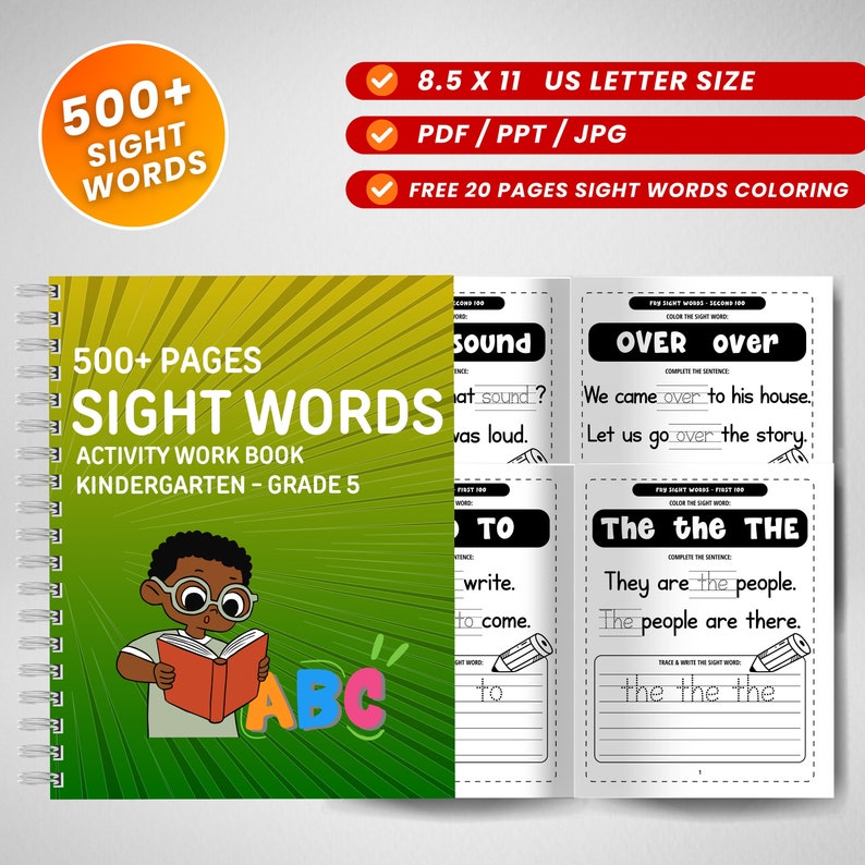 Sight Words for Kids Printable Activity Workbook Bundle PDF - Etsy