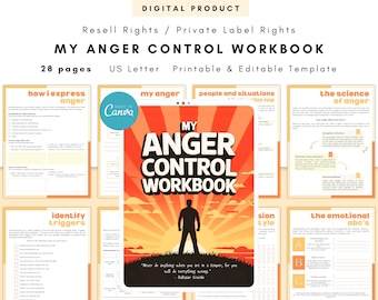 PLR / Resell My Anger Control Workbook, Printable and Editable Template, Anger Management Workbook, Emotional Regulation, Emotion Processing