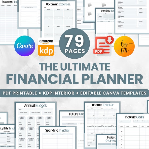 Financial Planner Printable and Editable for KDP Template, Budget Planner, Finance Planner Savings Tracker Financial Goals