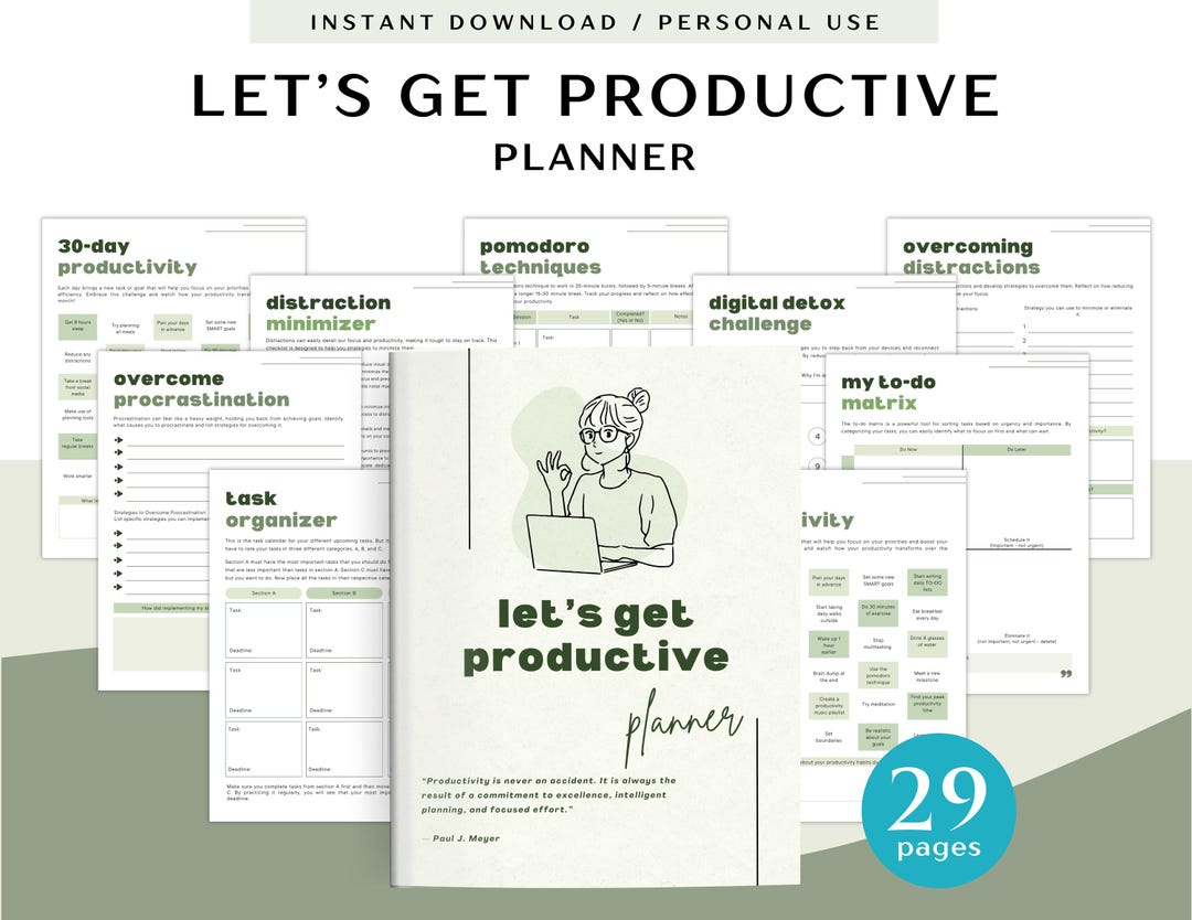 Let's Get Productive Planner for Personal Use | PDF Printable and ...