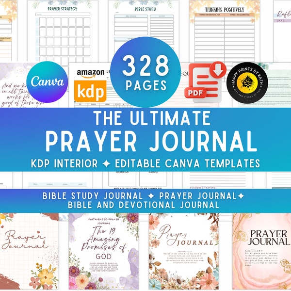 Prayer Journal Bundle for KDP Interior Editable Template in Canva and Printable Journal, Bible Study Journal Prayer Digital Planner