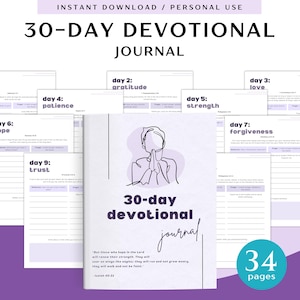 30-Day Themed Devotional Journal for Personal Use | PDF Printable and Digital Use | Daily Devotional Journal | Faith Journal |Prayer Journal