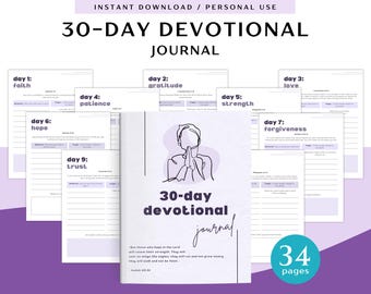 30-Day Themed Devotional Journal for Personal Use | PDF Printable and Digital Use | Daily Devotional Journal | Faith Journal |Prayer Journal