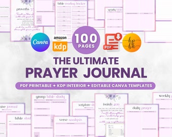 Prayer Journal for KDP Interior Printable Journal and Editable Template, Bible Journal Devotional Journal Christian Scripture