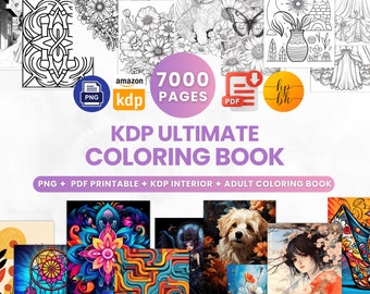 7000 Coloring Book Bundle for Adult KDP Interior, Stress-Relief, Mandala, Anime, Mindful Pattern, Flowers Zentangle, Minimalist Boho