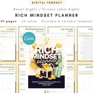 PLR / Resell Rich Mindset Planner, druckbare und bearbeitbare Vorlage, Geld Mindset Planer, Millionär Mindset Planer, Geld manifestieren