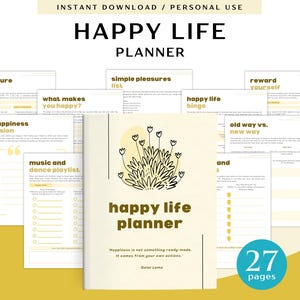 Happy Life Planner for Personal Use | PDF Printable and Digital Use | Positivity Planner | Happy Mindset Planner | Finding Joy Planner
