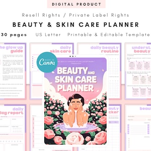 PLR / Resell Beauty and Skin Care Planner, Printable and Editable Template, Beauty Planner, Glow up Planner, Skin Care Tracker, Hair Care