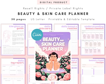 PLR / Revenda de planejador de beleza e cuidados com a pele, modelo para impressão e edição, planejador de beleza, planejador de brilho, rastreador de cuidados com a pele, cuidados com os cabelos