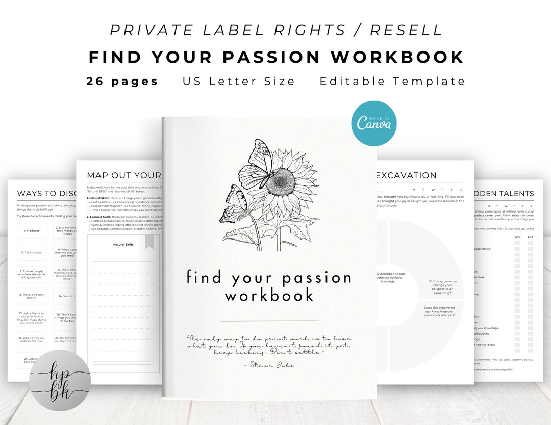 PLR / Resell Find Your Passion Workbook for Commercial Use, Printable ...
