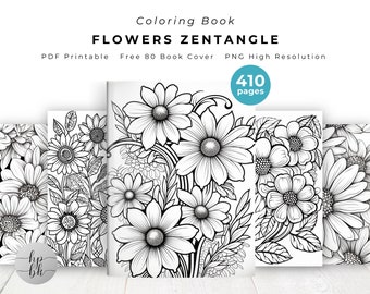 Flowers Zentangle Coloring Book Bundle Printable for KDP Interior Stress-Relief, Therapeutic, Meditation, Enhance Creativity Kids and Adults