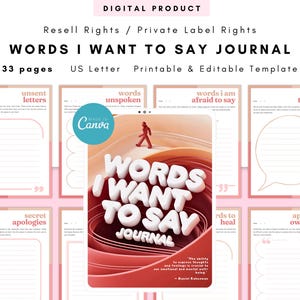 PLR / Resell Palabras que quiero decir Diario, Plantilla imprimible y editable, Diario de pensamientos ocultos, Diario de lo que tengo en mente