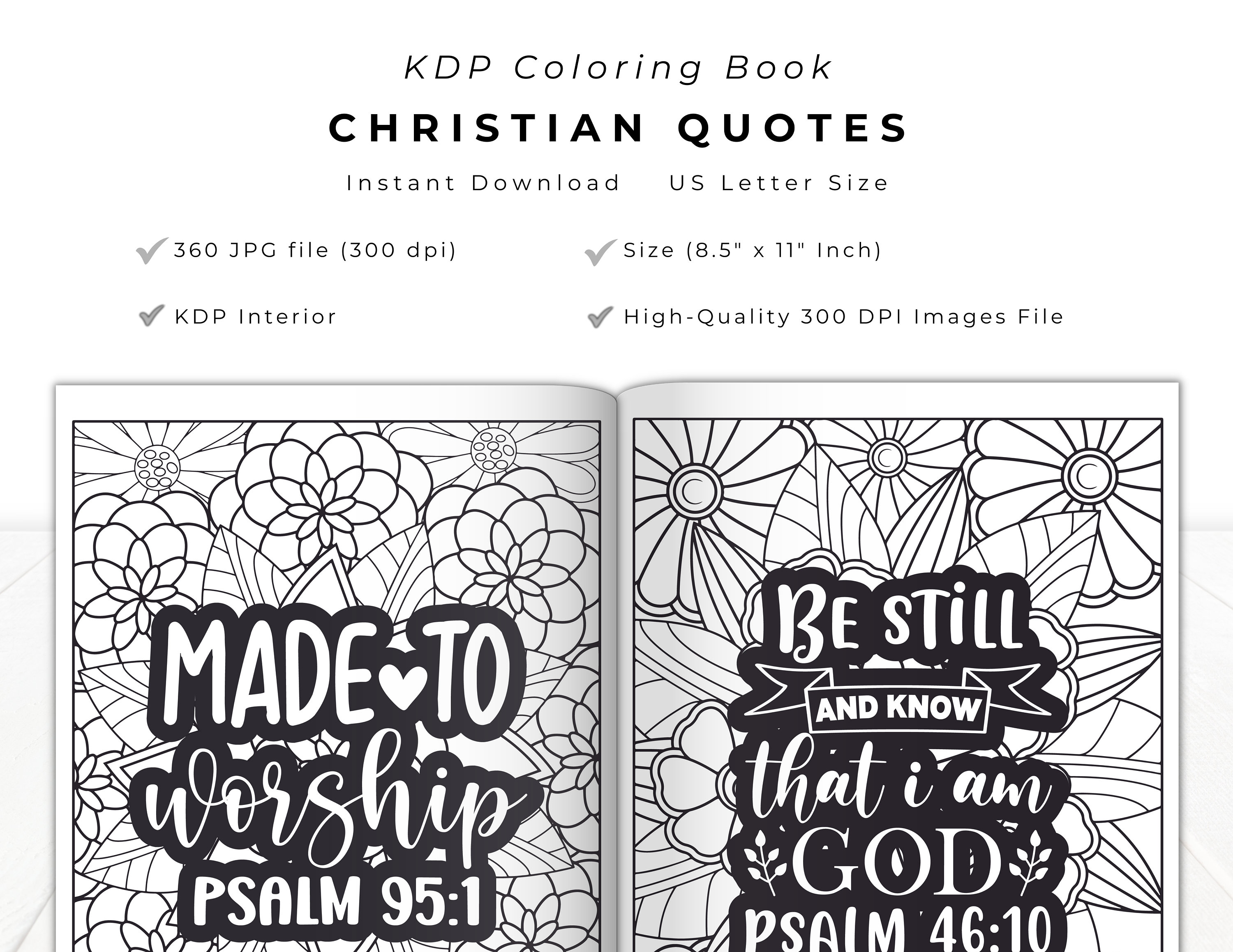 Christian Quotes Coloring Book Bundle Printable for KDP Interior, Bible
