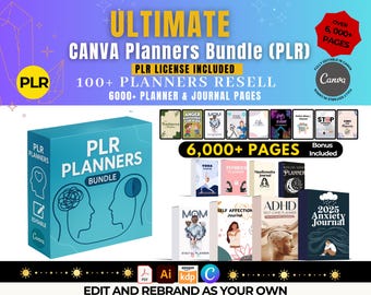 Modelos de revenda PLR Canva 2025 prontos para você Pacote de produtos digitais PLR Modelos de planejadores digitais DFY Mais de 6.000 páginas Renda passiva MRR