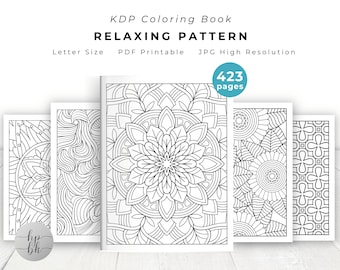 Relaxing Pattern Coloring Pages for Adult Printable for KDP Interior,  Stress-Relief Coloring, Adult Coloring Book, Anxiety-Relief Coloring