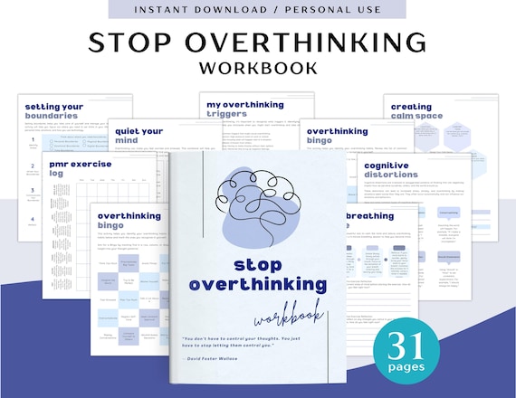 Stop Overthinking Workbook for Personal Use | PDF Printable and Digital Use | Anxiety Workbook | Overthinking Detox Workbook | Declutter PDF