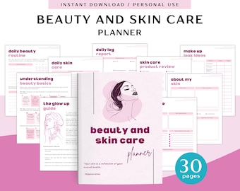 Beauty and Skin Care Planner for Personal Use | PDF Printable and Digital Use | Skin Care Planner | Glow Up Planner | Hair Care Tracker