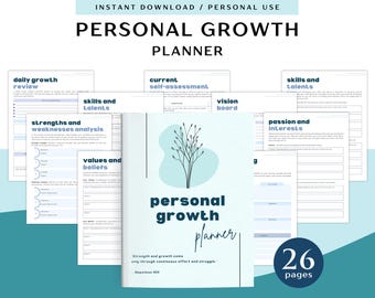 Planificador de crecimiento personal para uso personal / PDF imprimible y uso digital / Planificador de superación personal / Planificador de mentalidad de crecimiento / Crecimiento personal