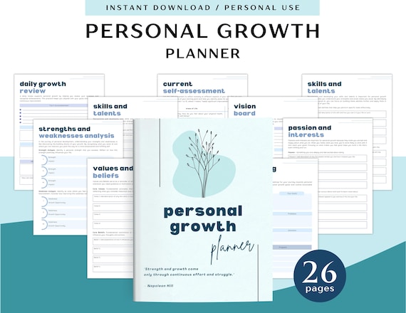 Personal Growth Planner for Personal Use | PDF Printable and Digital Use | Self-Improvement Planner |  Growth Mindset Planner | Self-Growth