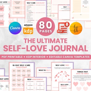 Modèle imprimable et modifiable de journal d'amour de soi pour l'intérieur de KDP, journal de soins personnels, journal d'affirmation, cahier d'exercices d'amour de soi