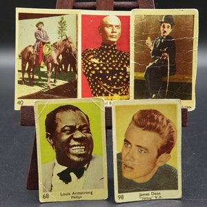Conjunto de tarjetas coleccionables vintage Suecia 2 x tarjetas TEVE de la década de 1950, 5 x tarjetas de goma holandesas de la década de 1950 con The Cartwright Brothers, Kirk Bouglas, Yul Brynner