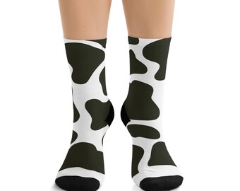 Calzini con stampa mucca: divertenti calzini medi con motivi animali in bianco e nero per uomo e donna - Accessorio di moda morbido, confortevole ed elegante