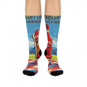 Quirky Hot Dog Crew Socks - Fun Cushion Comfort, Unique Gift for Foodies, Casual Wear, Party Favors, Summer BBQ, Novelty Fashion
