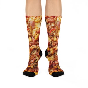Ultimate Meat Lover&#39;s Pizza Pepperoni, Sausage, Bacon, Ham - Gourmet Pizza - Handmade Foodie Gift - Pizza Lover&#39;s Delight Socks