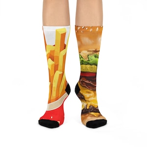 Hamburger Lover and Fries Lover Fun Socks Foodie Food Socks Cute Snack Socks Fast Food Gift
