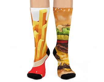 Hamburger Lover and Fries Lover Fun Socks Foodie Food Socks Cute Snack Socks Fast Food Gift
