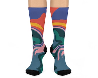 Colorful Abstract Cushioned Crew Socks | Comfortable Gift, Trendy Footwear, Cozy Style, Unisex Fashion, Everyday Use