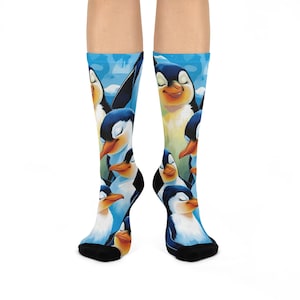 Chaussettes ras du cou pingouin joyeux, chaussettes animaux mignons, cadeau pour les amoureux des animaux, chaussettes confortables pour l'hiver, chaussettes tendance uniques, pingouins rigolos