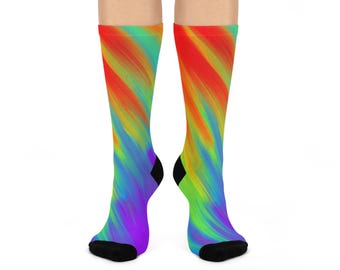 Vibrant Colors Cushioned Crew Socks, Colorful Socks for Comfort, Fun Gift for All, Unisex Fashion Feet, Festival Footwear