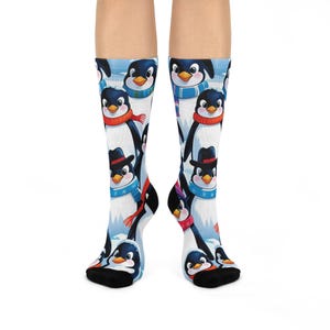 Chaussettes matelassées à imprimé pingouin, accessoires d'hiver douillets, cadeau amusant pour tous, tenues festives, pieds chauds et confortables