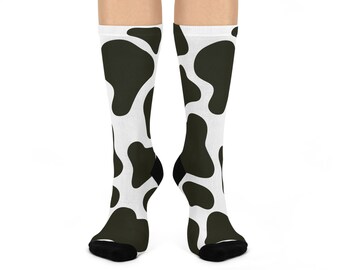 Cow Print Socks: Fun Black and White Animal Patterned Crew Socks for Men and Women - Soft, Comfortable, and Stylish Fashion Accessory